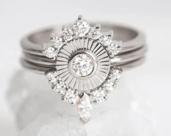 Diamond & Emerald Engagement Ring Set