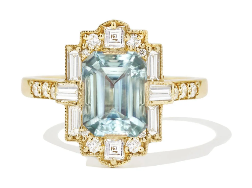 A dreamy aquamarine glow wrapped in Deco-inspired sparkle.
