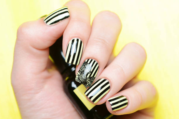 Striped Nail Art: Black and Yellow