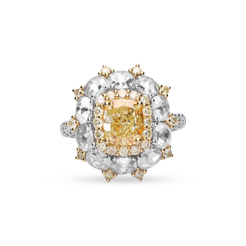 Gold, White Gold, 2.00ct Cushion Cut Fancy Yellow Diamond, Yellow Diamond and Diamond Engagement Ring