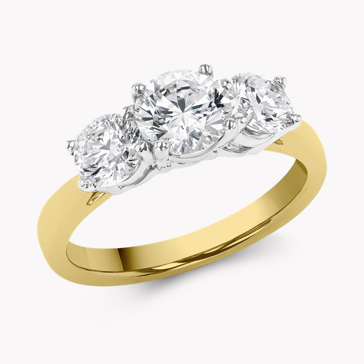Classic 2.00ct Diamond Three Stone Ring in 18ct Yellow Gold and Platinum