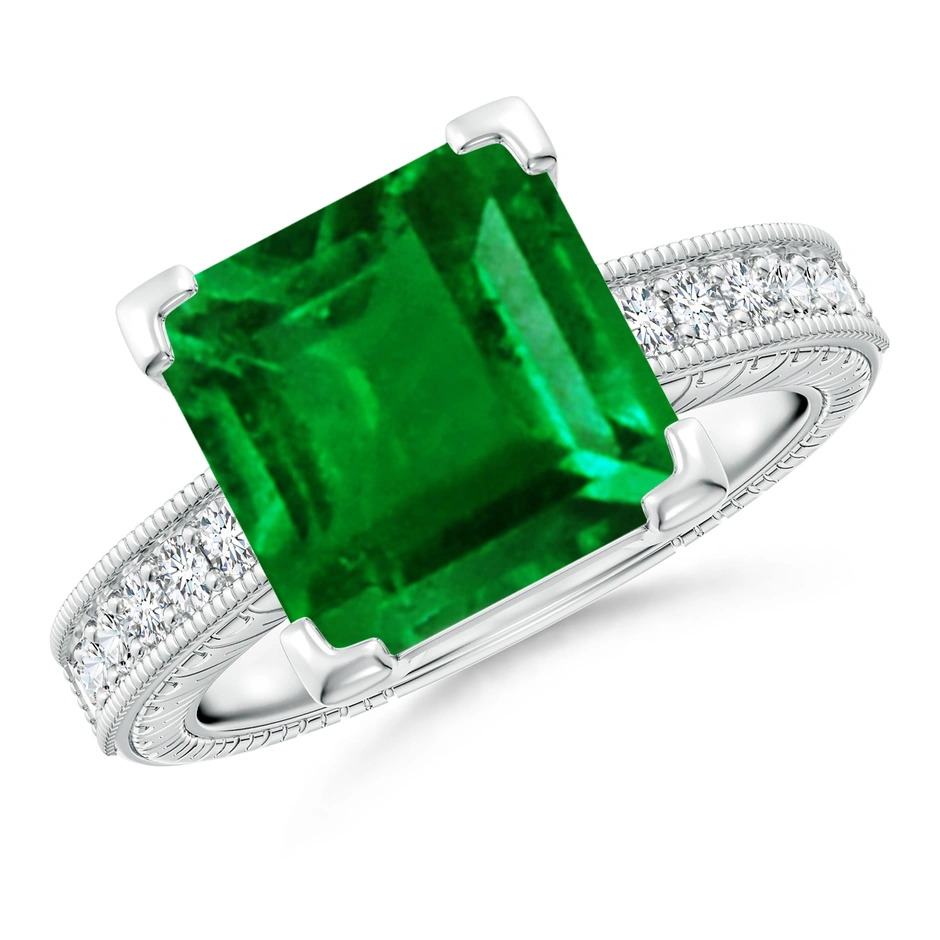 Square Cut Emerald Solitaire Ring with Milgrain Detailing