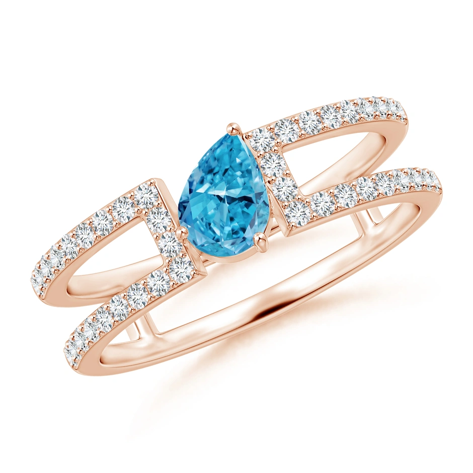 Tilted Pear Fancy Intense Blue Diamond Parallel Split Shank Ring