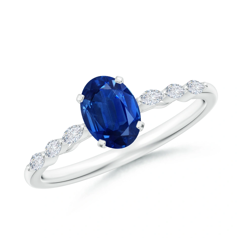 Oval Blue Sapphire Engagement Ring with Marquise Diamonds