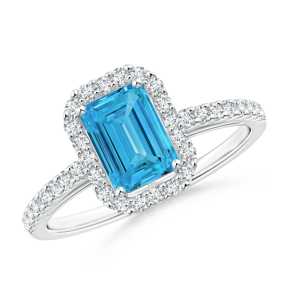 Prong-Set Emerald-Cut Fancy Intense Blue Diamond Halo Ring