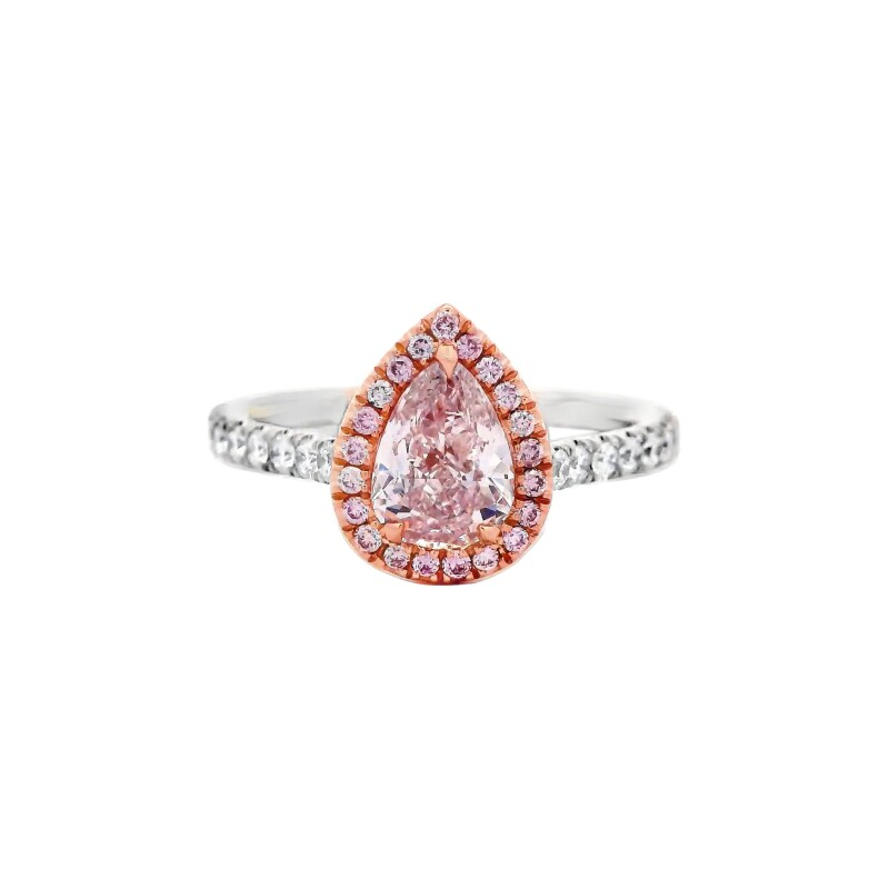 White Gold, Rose Gold and Fancy Light Pink Pear Shape Diamond Engagement Ring