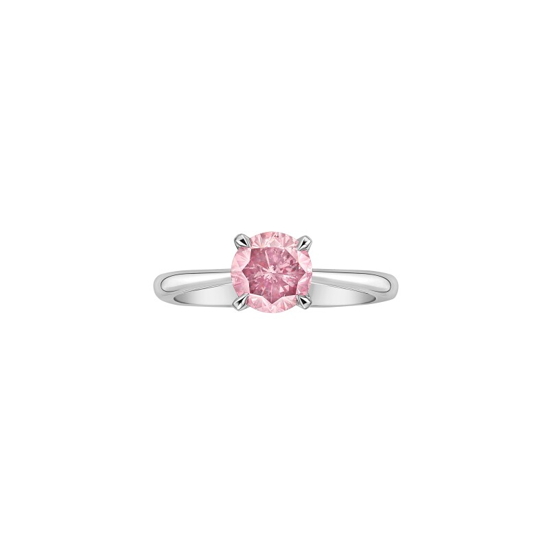 Platinum and 1.00ct Round Fancy Intense Pink Diamond Engagement Ring
