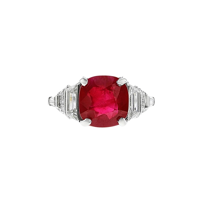 Platinum, 4.23ct Unheated Burmese Ruby and Diamond Ring