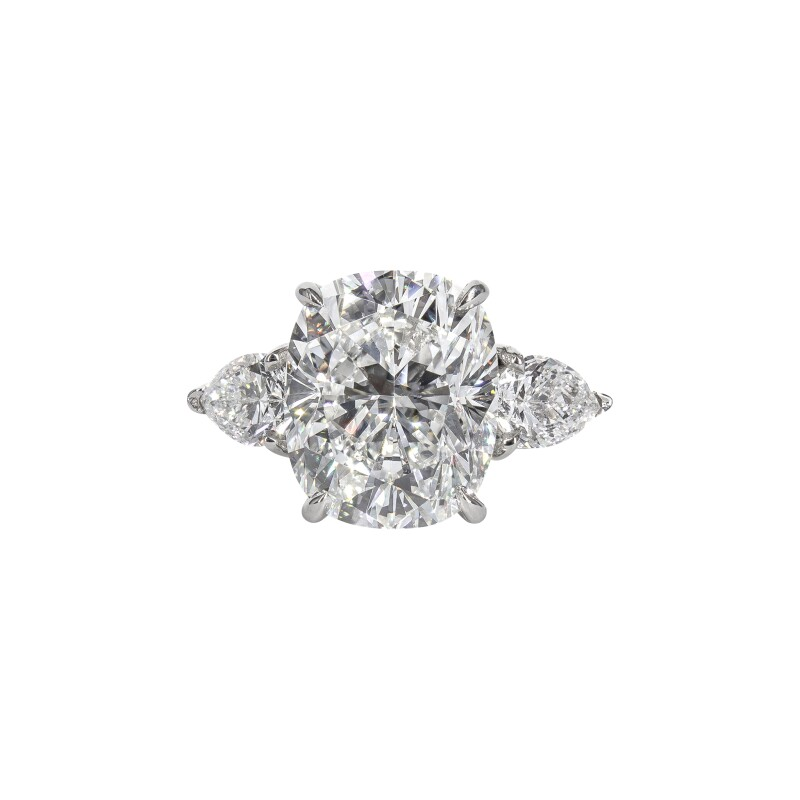 Platinum, 4.37ct Cushion Cut Diamond and Diamond Ring