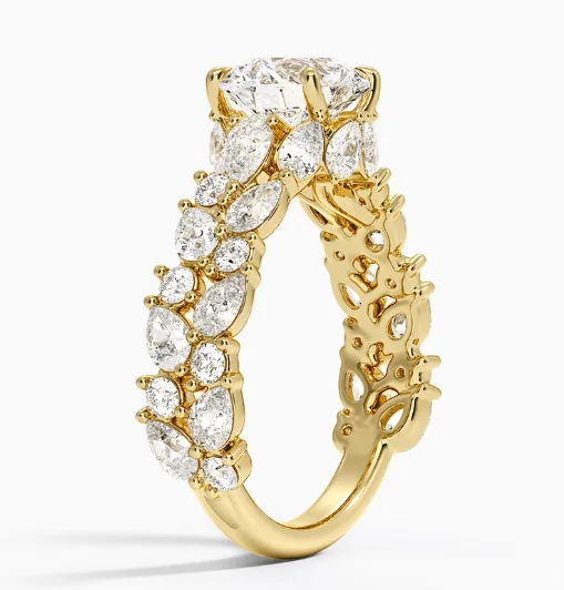 Olivetta Double Row Diamond Engagement Ring in 18K Yellow Gold