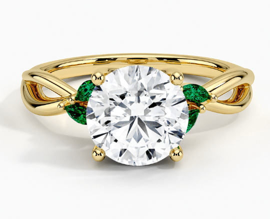 Willow Engagement Ring with Lab Emerald Accents in 18K Yellow Gold