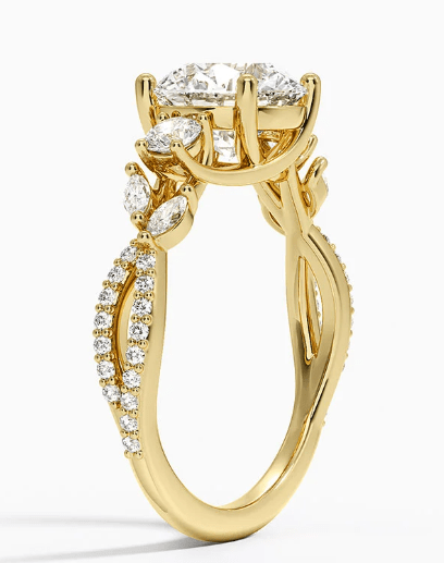 Luxe Willow Three Stone Diamond Engagement Ring in 18K Yellow Gold