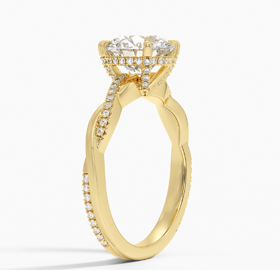 Petite Twisted Vine Hidden Halo Pavé Diamond Engagement Ring in 18K Yellow Gold