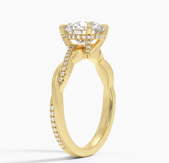 Petite Twisted Vine Hidden Halo Pavé Diamond Engagement Ring in 18K Yellow Gold