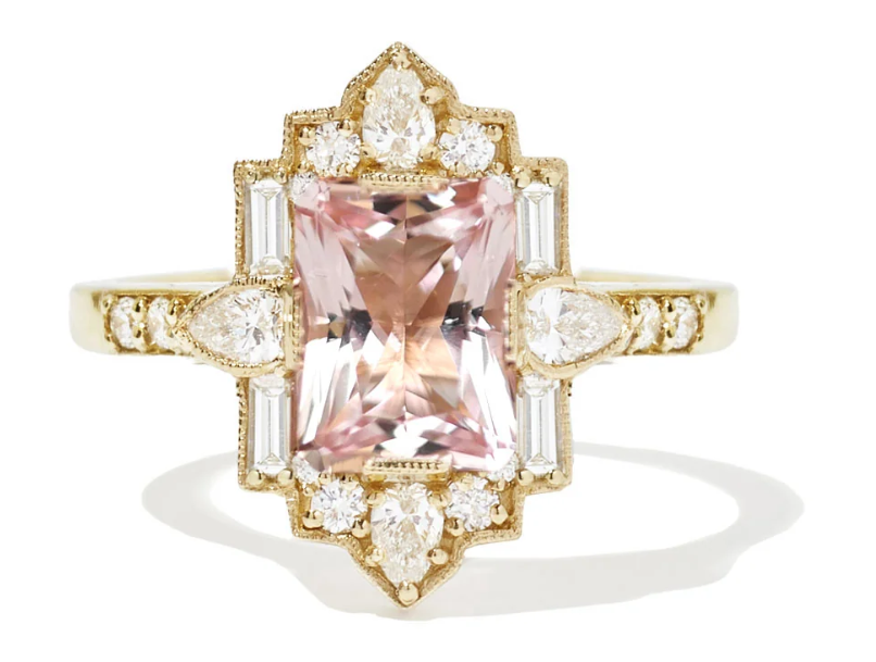 Blush-toned morganite and elegant cuts for a soft yet striking look.