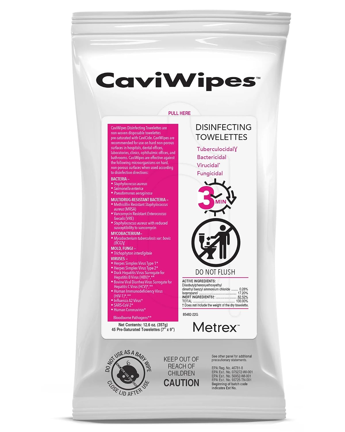 Metrex CaviWipes flat-pack disinfecting wipes, 45 count