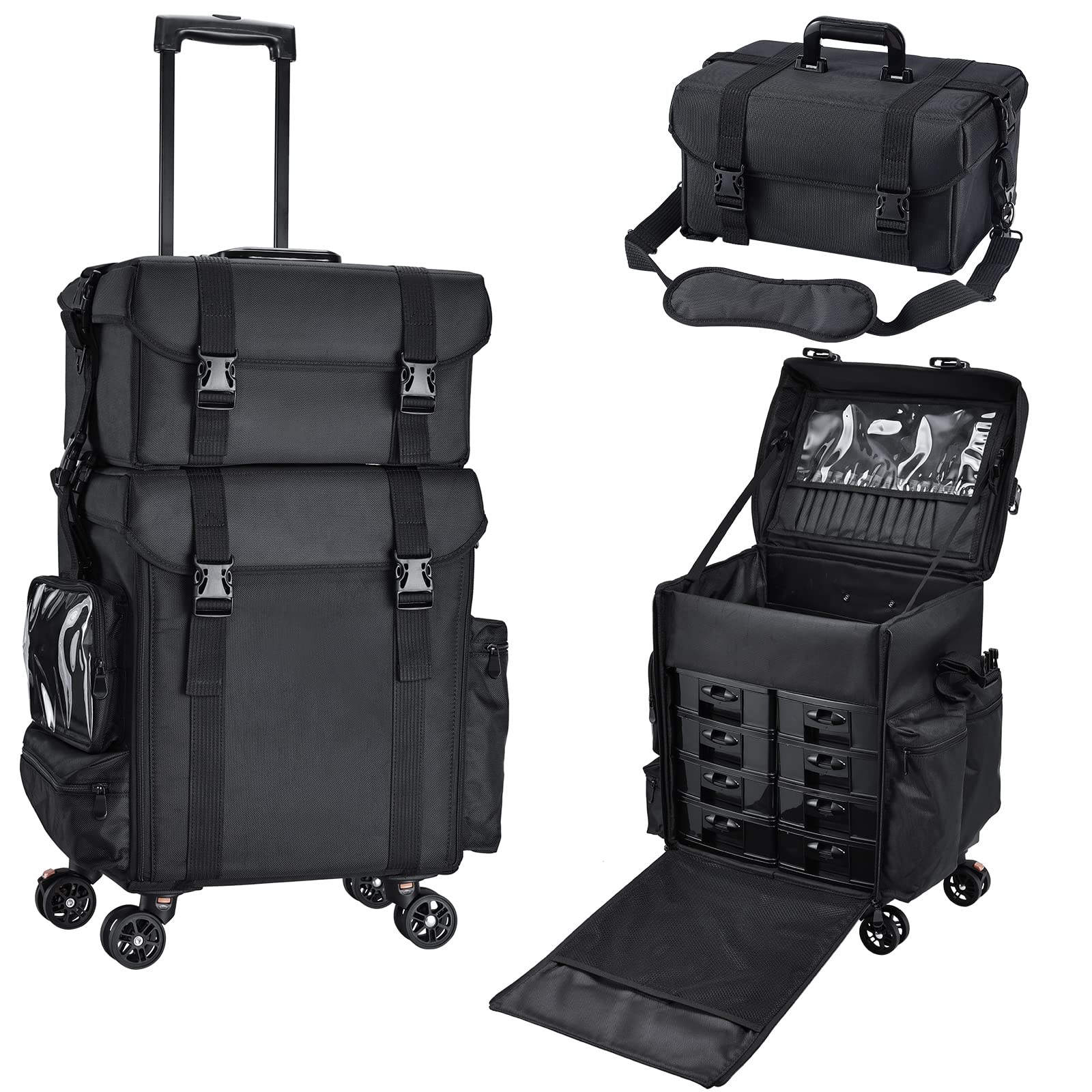 Stagiant soft-sided rolling makeup case in nylon