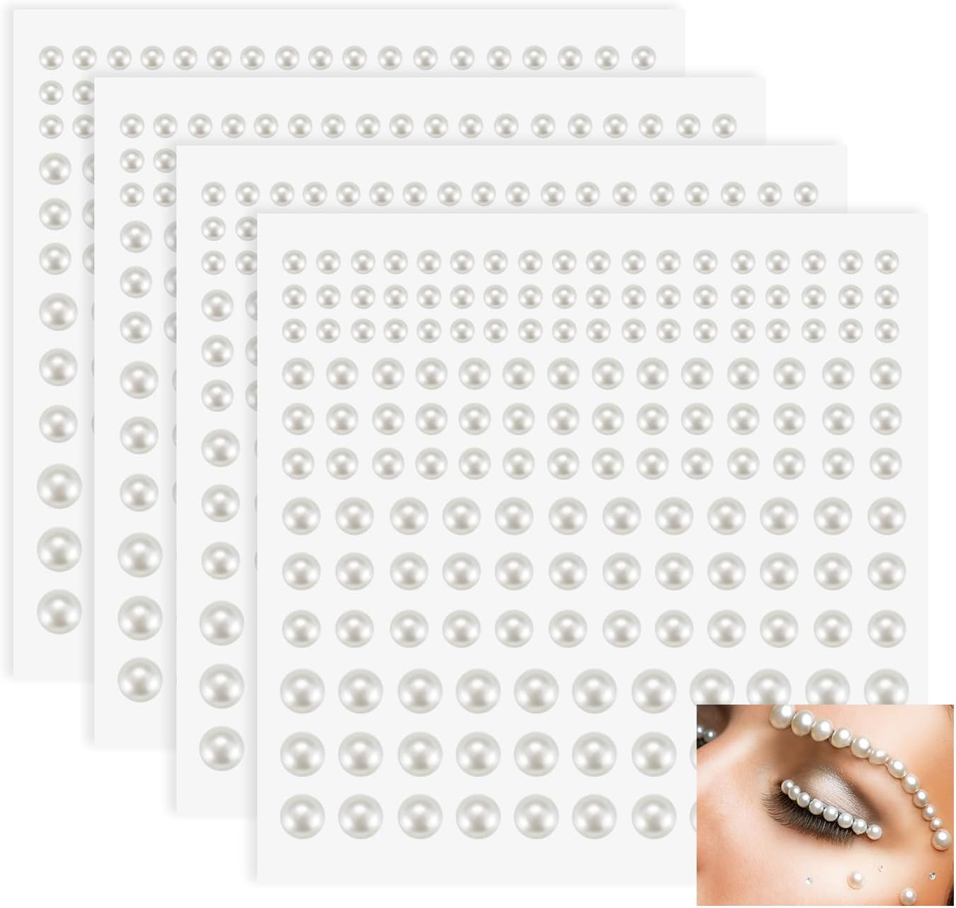 Self-adhesive pearl face gems in assorted sizes