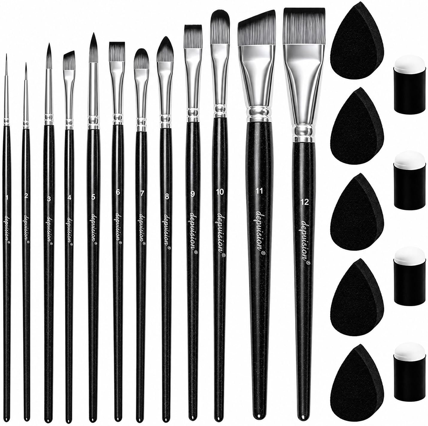 Set of twelve face and body painting brushes
