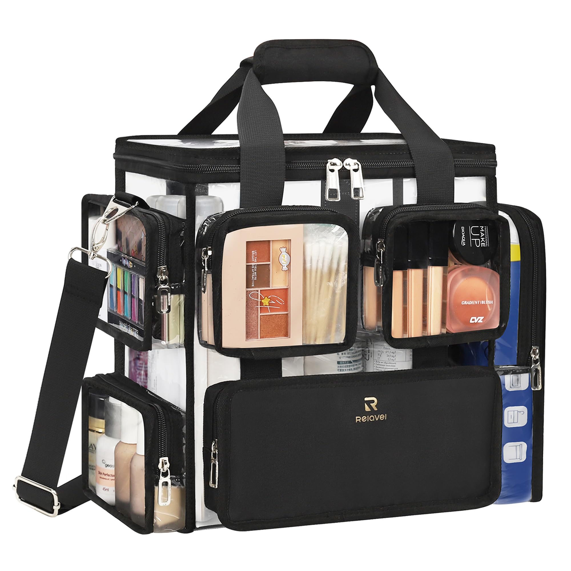 Relavel large clear makeup artist kit bag with removable dividers