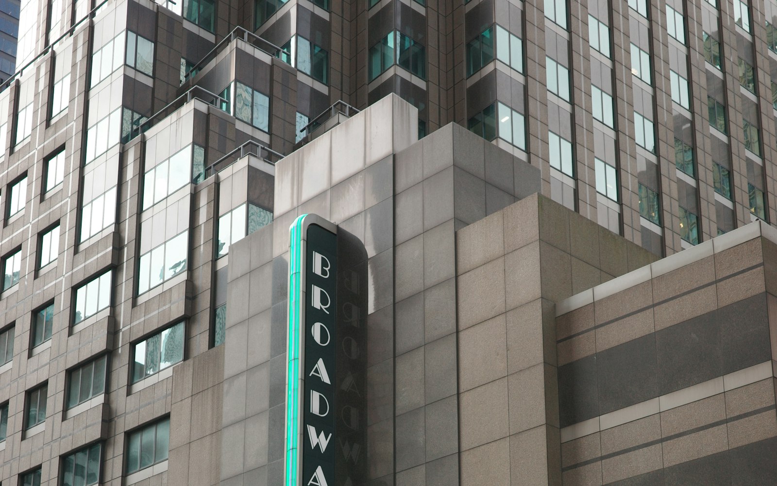 Broadway theater sign on a Manhattan building